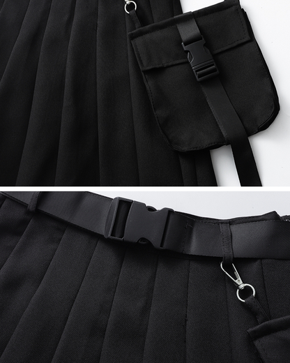 Functional Pocket Black Cargo Skirt