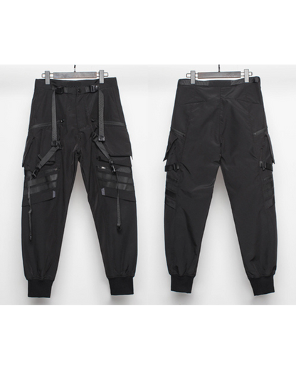 Functional Ribbon Belt Paratrooper Black Cargo Pants