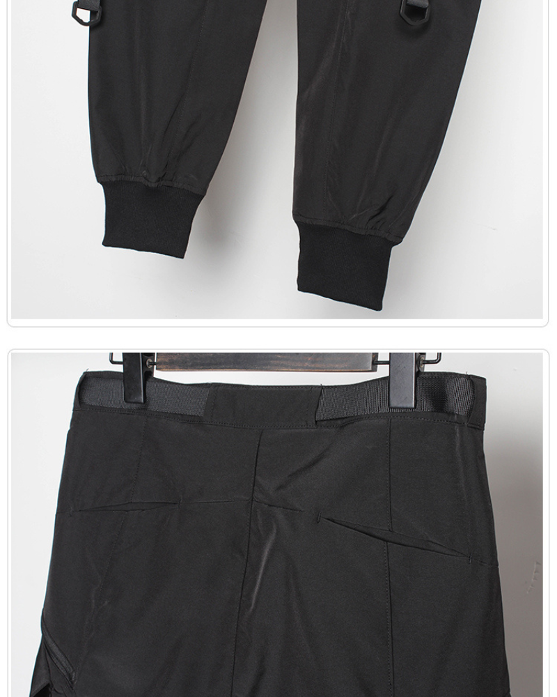 Functional Ribbon Belt Paratrooper Black Cargo Pants