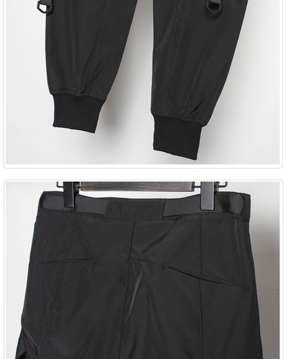 Functional Ribbon Belt Paratrooper Black Cargo Pants