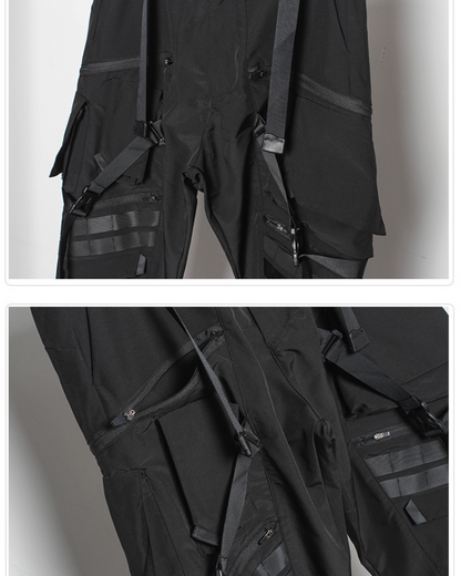 Functional Ribbon Belt Paratrooper Black Cargo Pants
