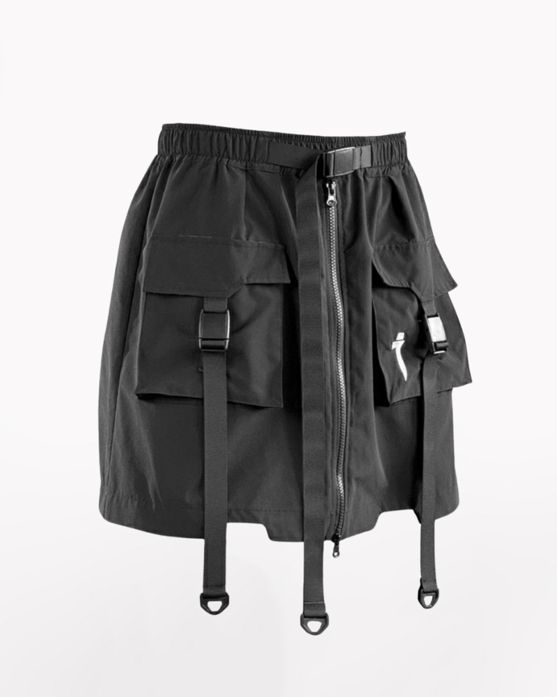 Functional Ribbon Unisex Cargo Skirt Shorts