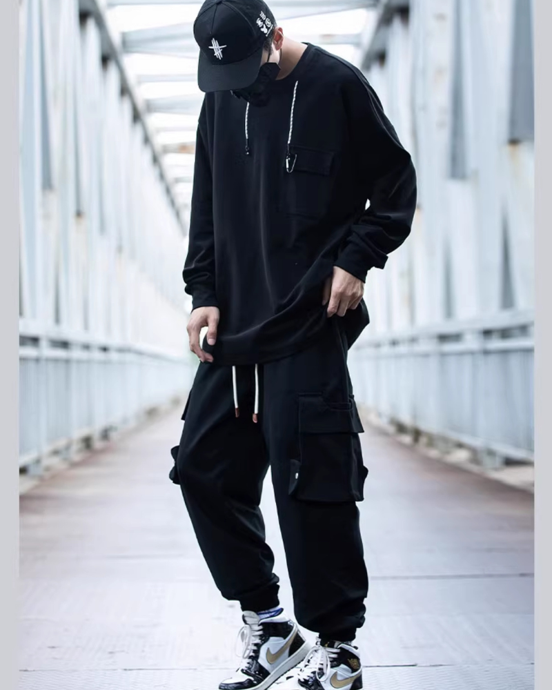 Amazon.com: Mens Fashion Streetwear Black Cargo Jogger Pants Active Elastic  Waist Hip Hop Punk Sport Jogger Pants with Multi Pockets (K32-black,26) :  Clothing, Shoes & Jewelry