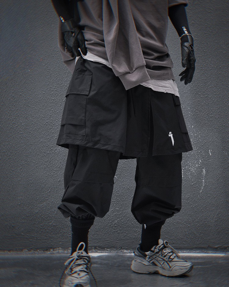 Functional Fake Two-Piece Skirt Hem Cargo Pants