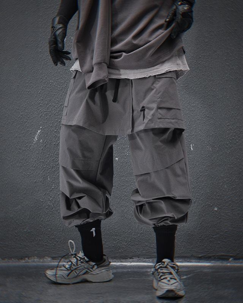 Functional Fake Two-Piece Skirt Hem Cargo Pants