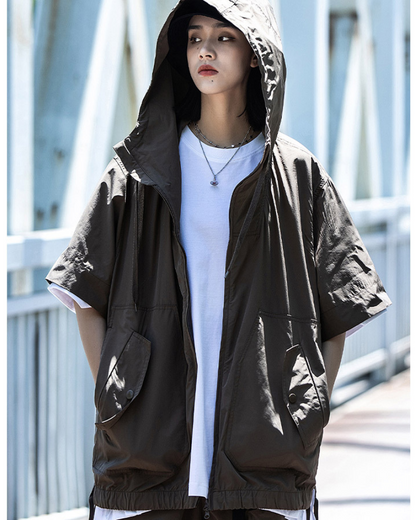 Functional Unisex Cargo Short Sleeve Jacket Shorts Set