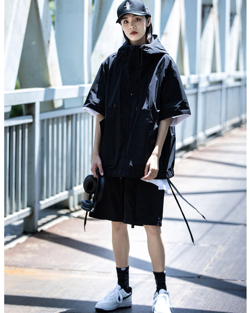 Functional Unisex Cargo Short Sleeve Jacket Shorts Set