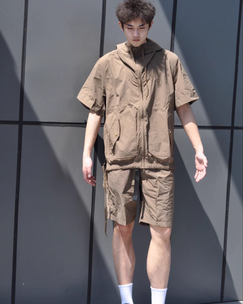 Functional Unisex Cargo Short Sleeve Jacket Shorts Set