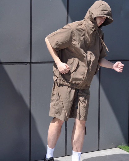 Functional Unisex Cargo Short Sleeve Jacket Shorts Set