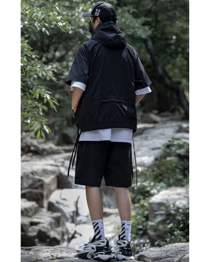 Functional Unisex Cargo Short Sleeve Jacket Shorts Set