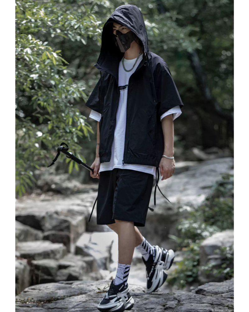 Functional Unisex Cargo Short Sleeve Jacket Shorts Set