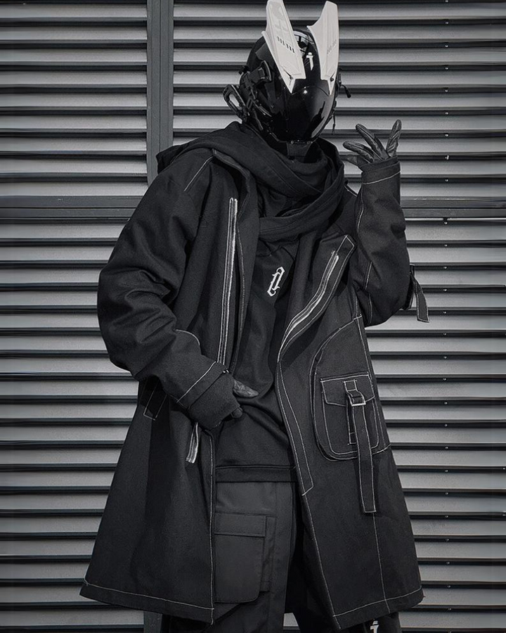 long coat,long black coat,Japanese techwear,techwear outfits,futuristic clothing,cyberpunk clothing,long coat,long black coat,black cloak,black cape,techwear jacket, tech jacket,cyberpunk jacket, cyberpunk techwear jacket, cyberpunk samurai jacket, samurai jacket cyberpunk,ninja costume,ninja halloween costume,samurai jacket,cyberpunk style jacket,techwear,tech wear,affordable techwear,techwear fashion