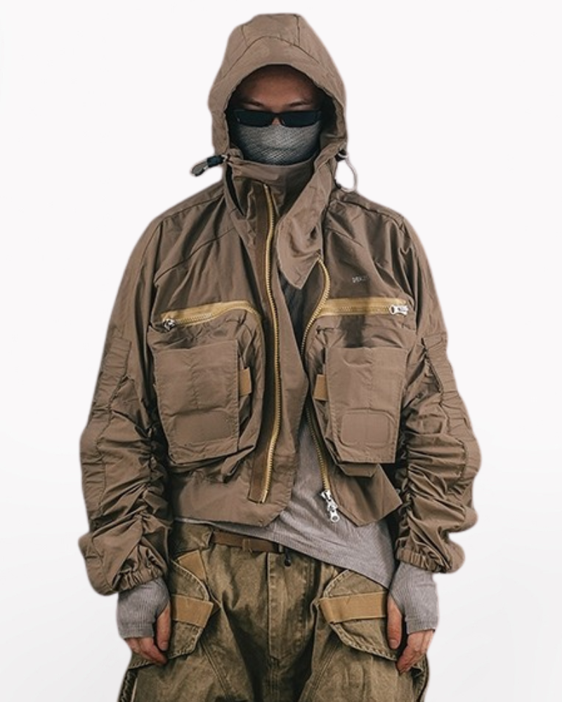 Functional Wasteland-Style 3D-Collar Hooded Jacket
