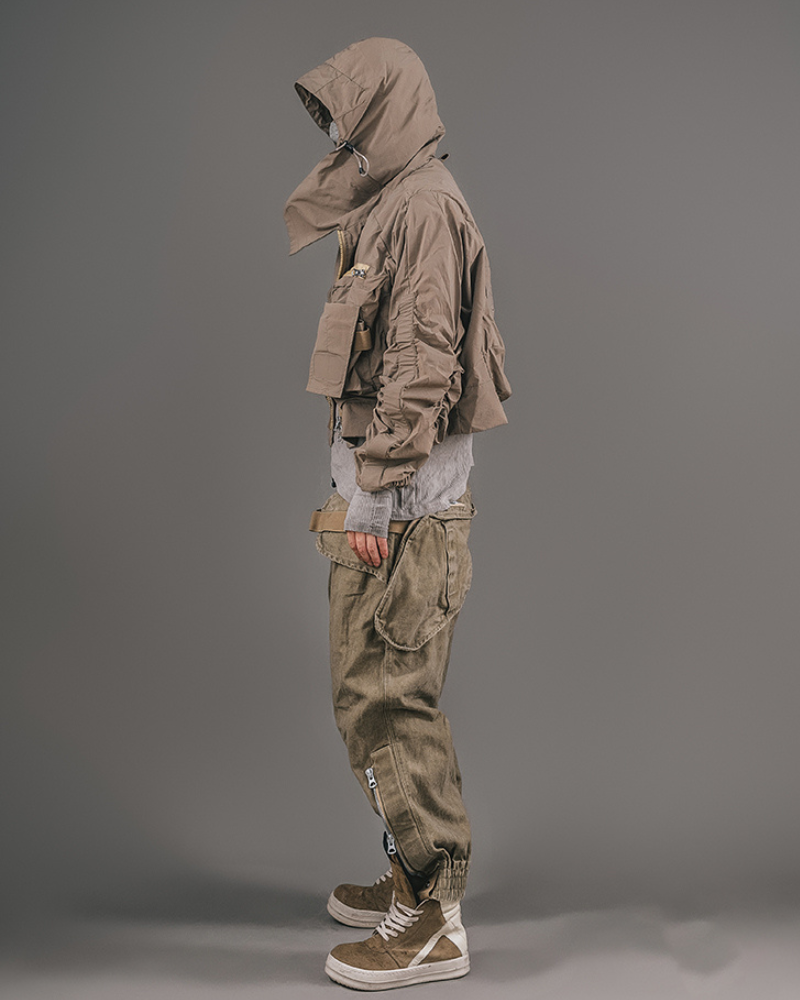 Functional Wasteland-Style 3D-Collar Hooded Jacket
