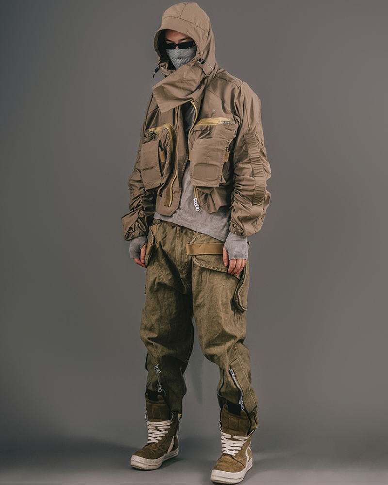 Functional Wasteland-Style 3D-Collar Hooded Jacket