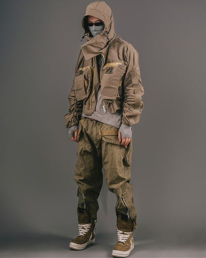 Functional Wasteland-Style 3D-Collar Hooded Jacket