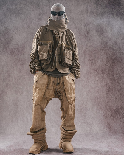 Functional Wasteland-Style 3D-Collar Hooded Jacket