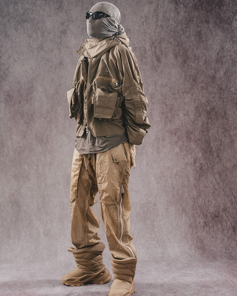 Functional Wasteland-Style 3D-Collar Hooded Jacket