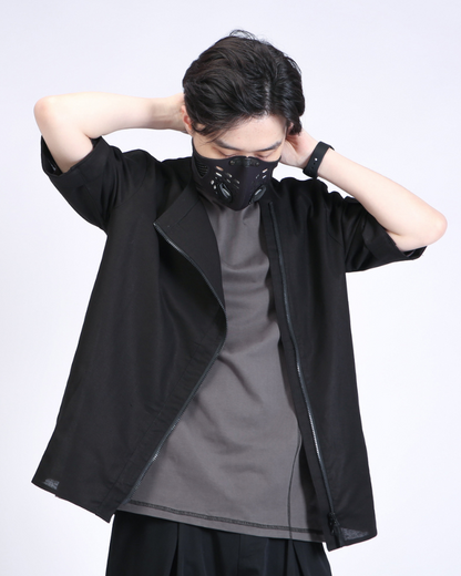 Functional Slanted Zipper Cotton Linen T-Shirt