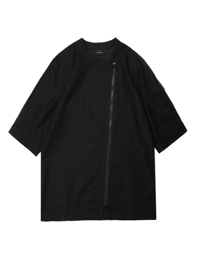 Functional Slanted Zipper Cotton Linen T-Shirt