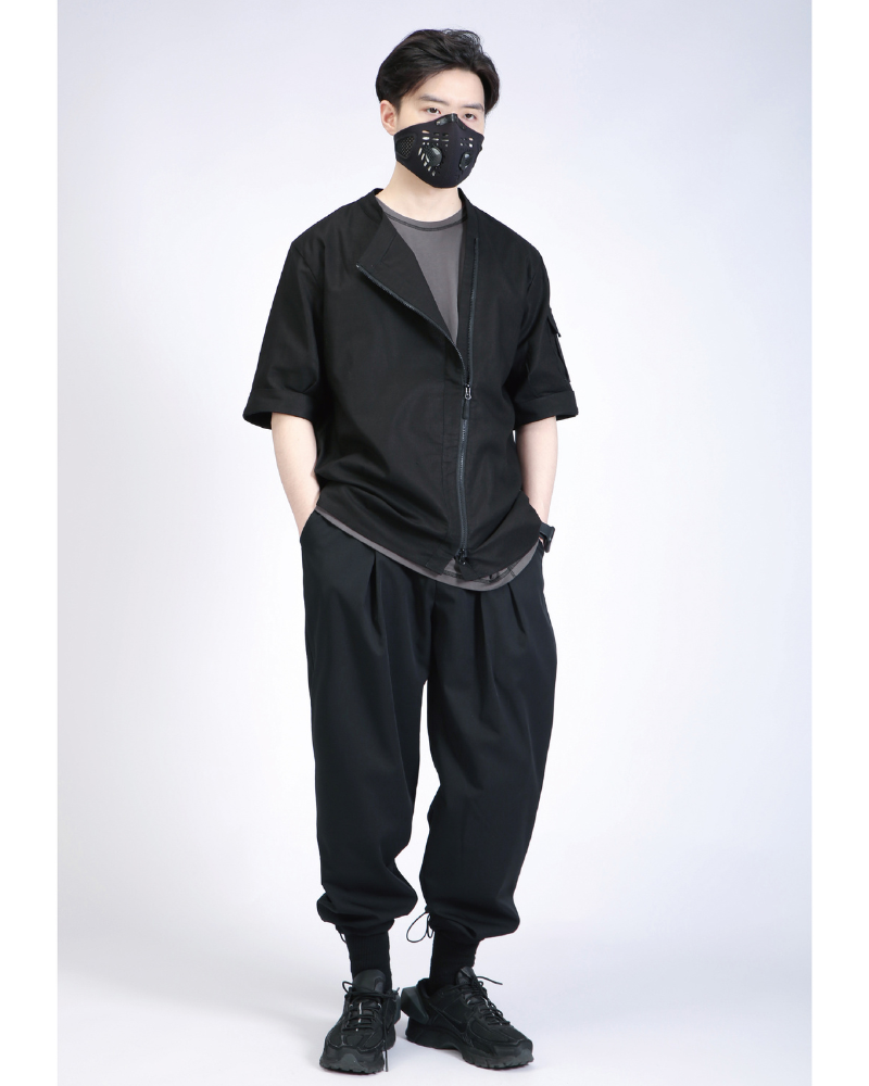 Functional Slanted Zipper Cotton Linen T-Shirt