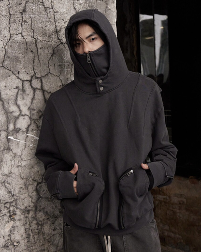 Functional Ninja Cropped Removable Mask Hoodie