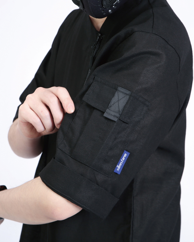 Functional Slanted Zipper Cotton Linen T-Shirt