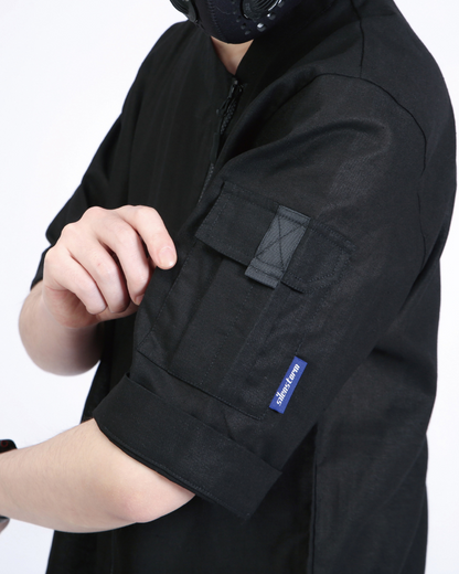 Functional Slanted Zipper Cotton Linen T-Shirt