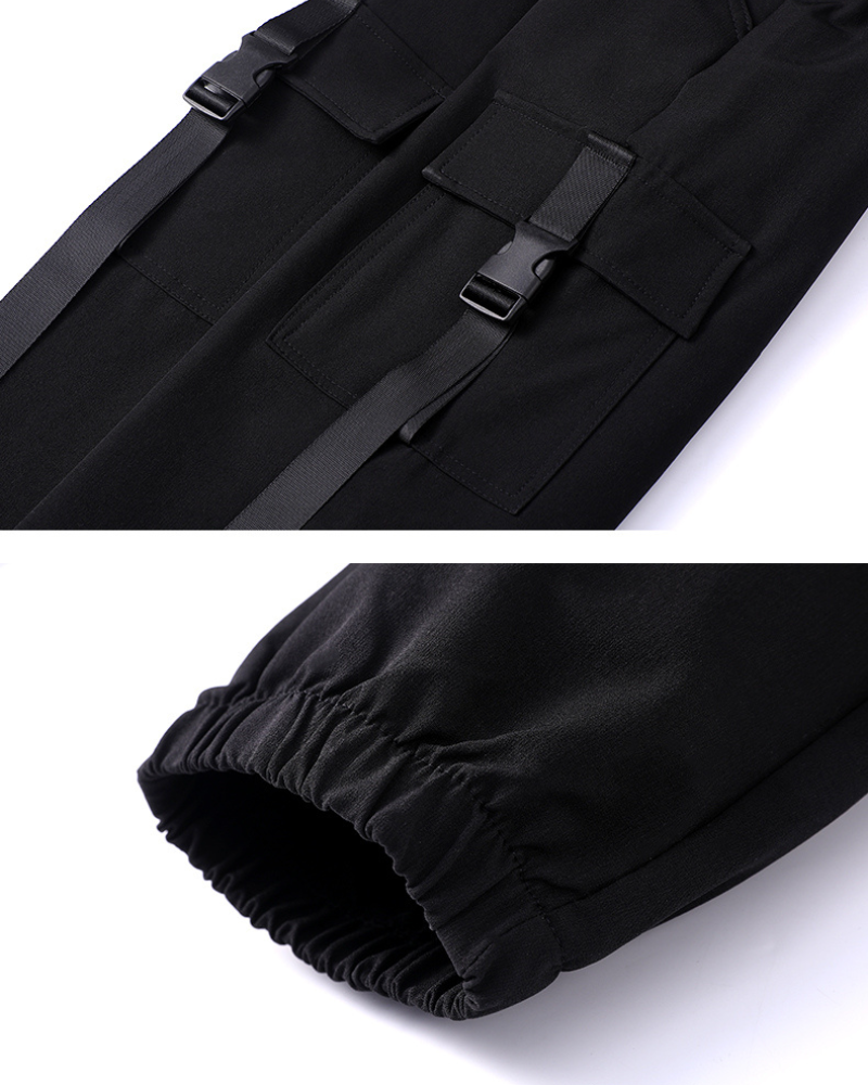 Futuristic Belt Black Women Cargo Pants