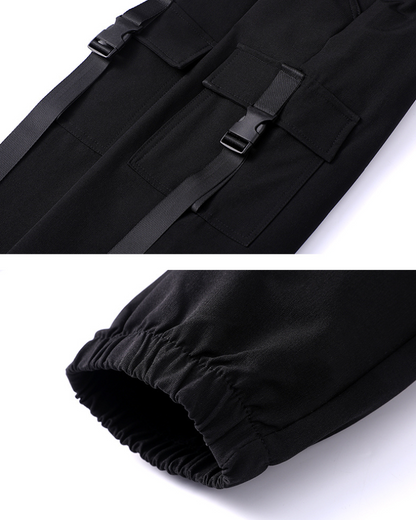 Futuristic Belt Black Women Cargo Pants