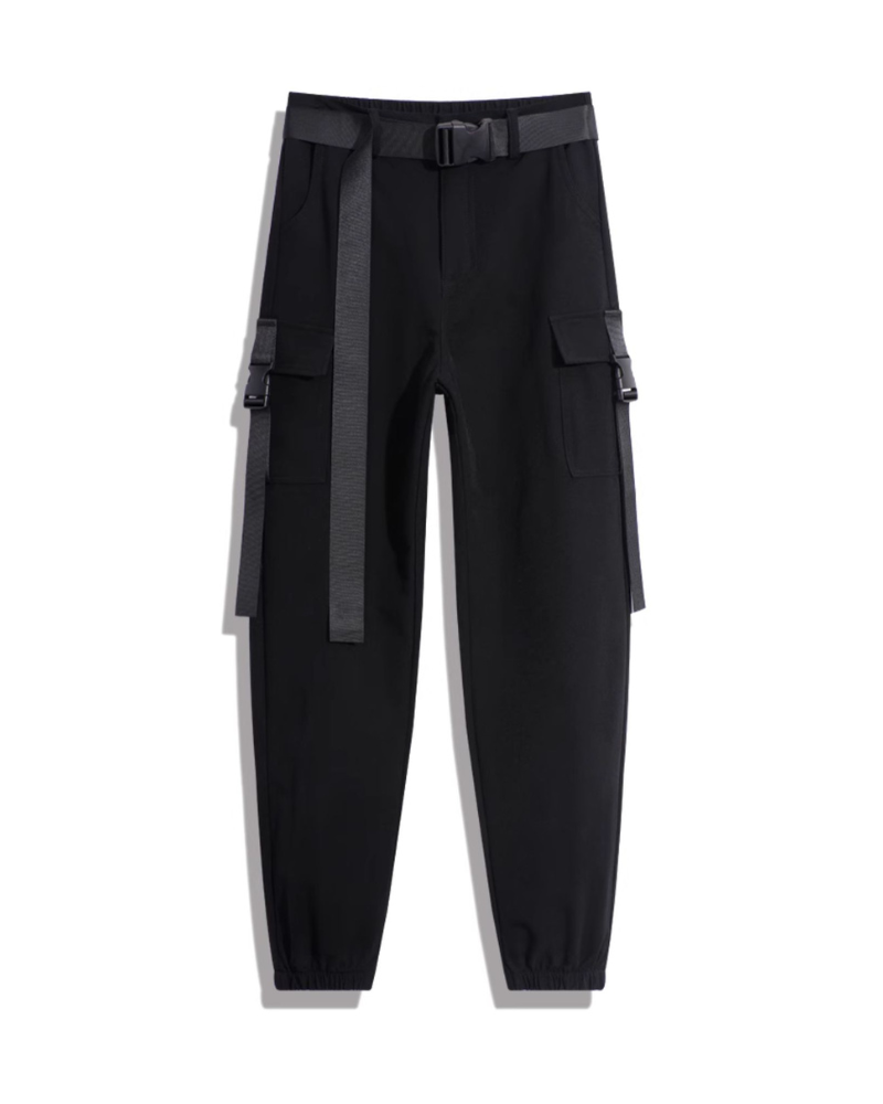 Futuristic Belt Black Women Cargo Pants