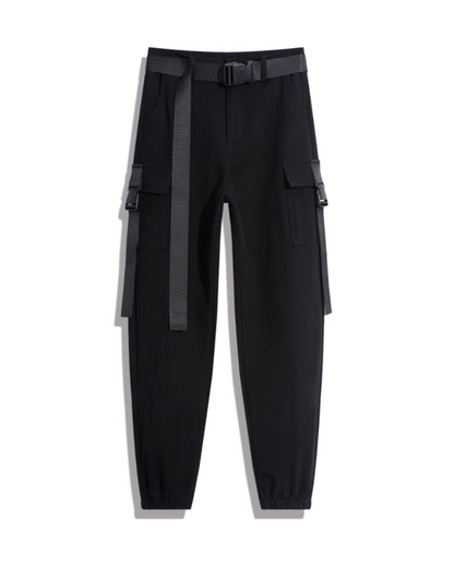 Futuristic Belt Black Women Cargo Pants