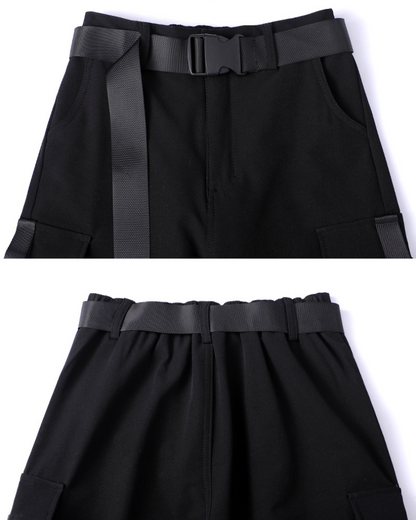 Futuristic Belt Black Women Cargo Pants