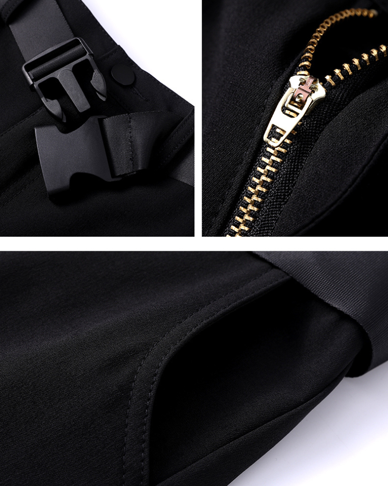 Futuristic Belt Black Women Cargo Pants