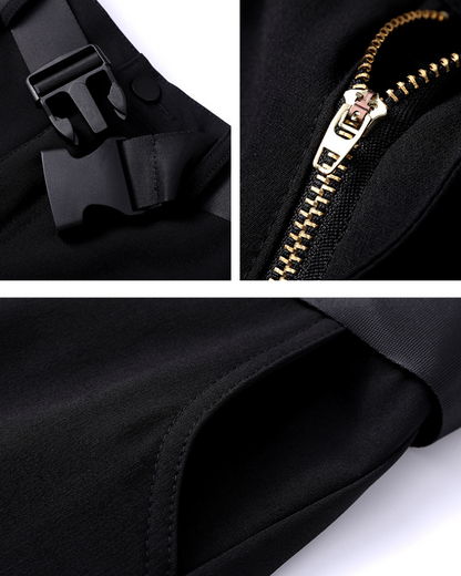 Futuristic Belt Black Women Cargo Pants