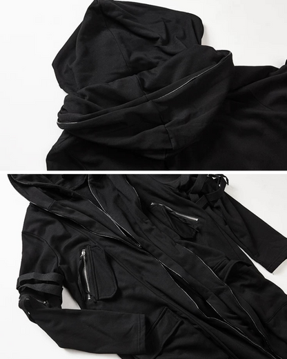 Futuristic Techwear Double-Layered Hooded Coat