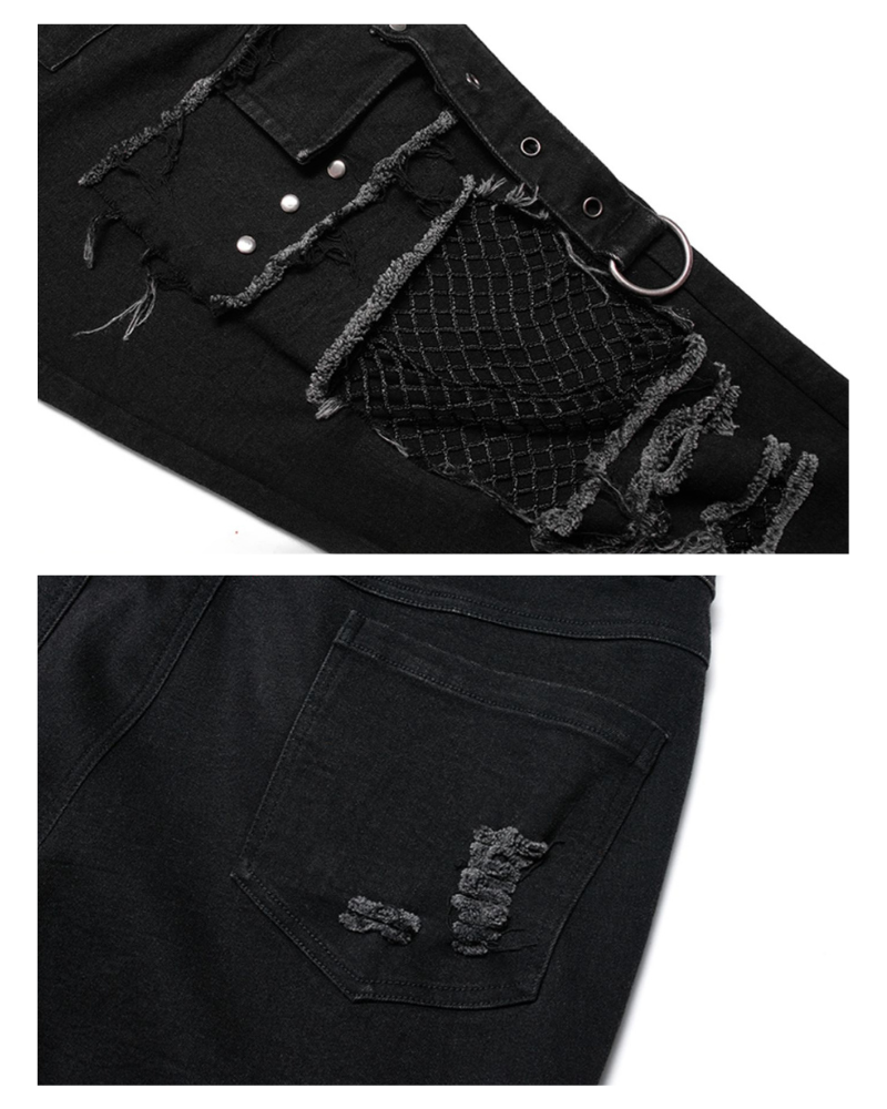 Gothic Rock Ripped Washed Punk Pants