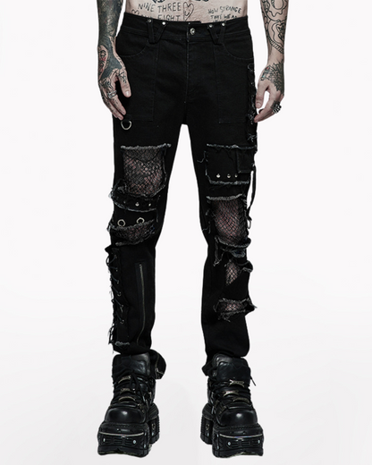 Gothic Rock Ripped Washed Punk Pants