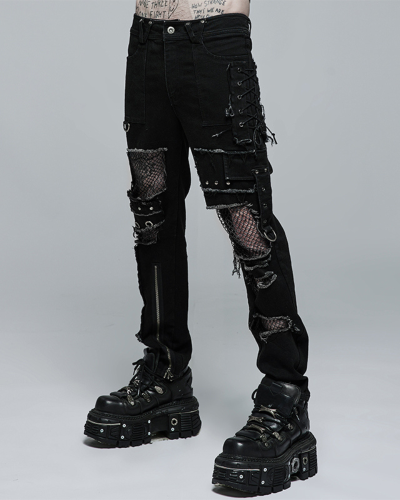 Gothic Rock Ripped Washed Punk Pants