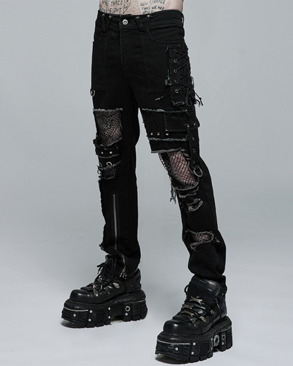 Gothic Rock Ripped Washed Punk Pants
