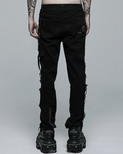 Gothic Rock Ripped Washed Punk Pants