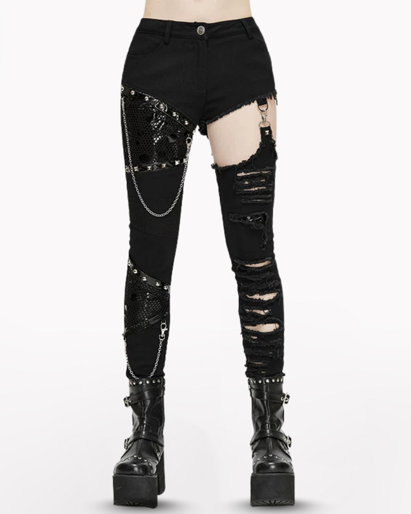 Grunge Destroyed Skinny Women Stretch Punk Pants