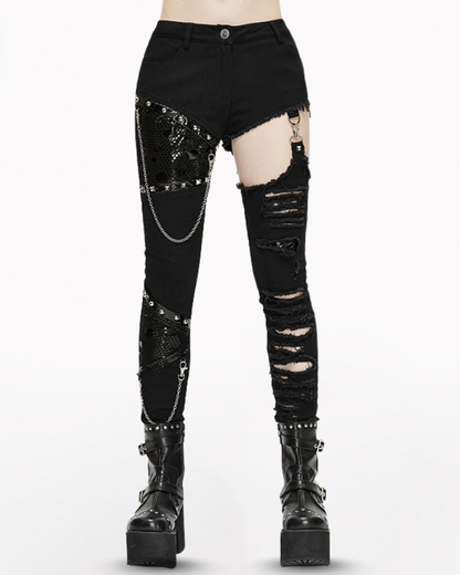 Grunge Destroyed Skinny Women Stretch Punk Pants