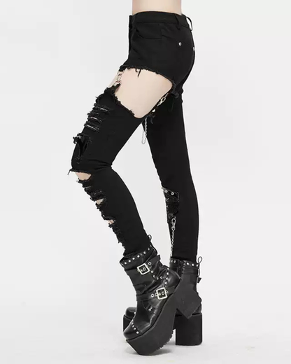Grunge Destroyed Skinny Women Stretch Punk Pants