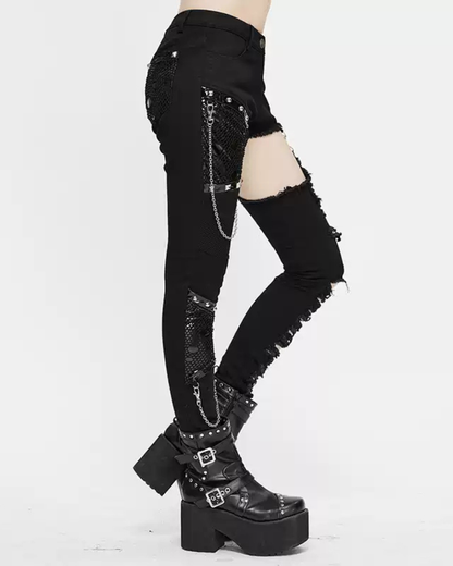 Grunge Destroyed Skinny Women Stretch Punk Pants