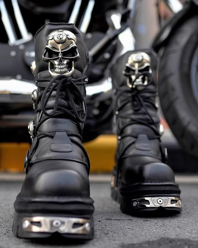 Harley Motorcycle Skull Punk Couple Handmade Martin Boots
