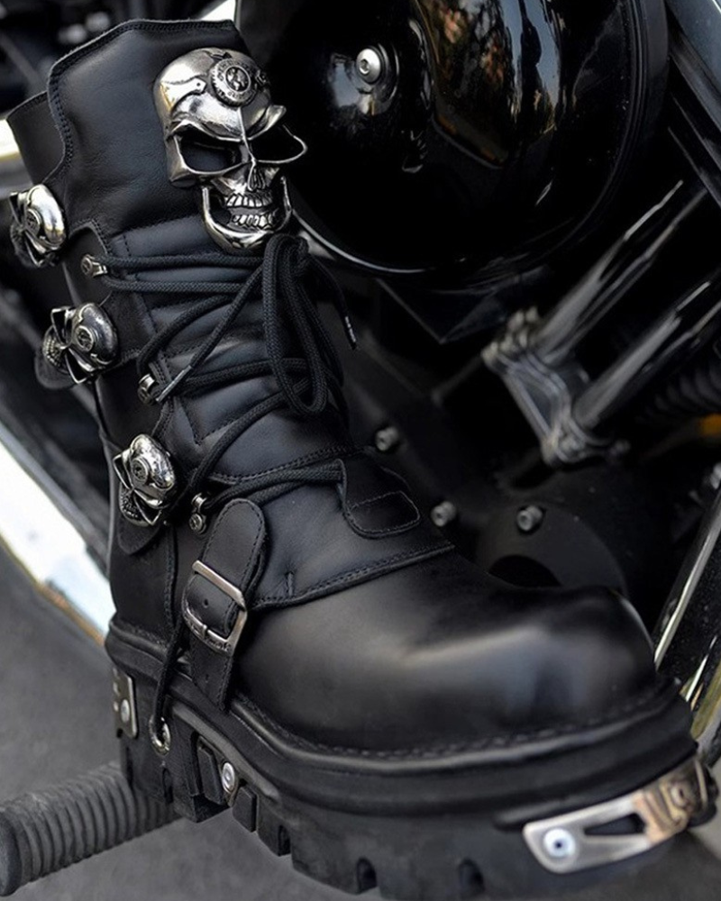 Harley Motorcycle Skull Punk Couple Handmade Martin Boots