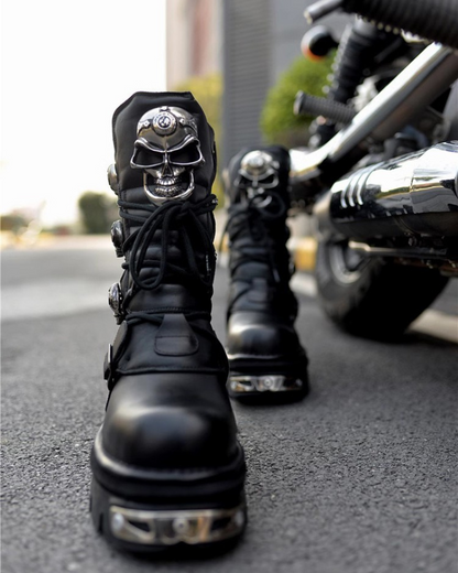 Harley Motorcycle Skull Punk Couple Handmade Martin Boots