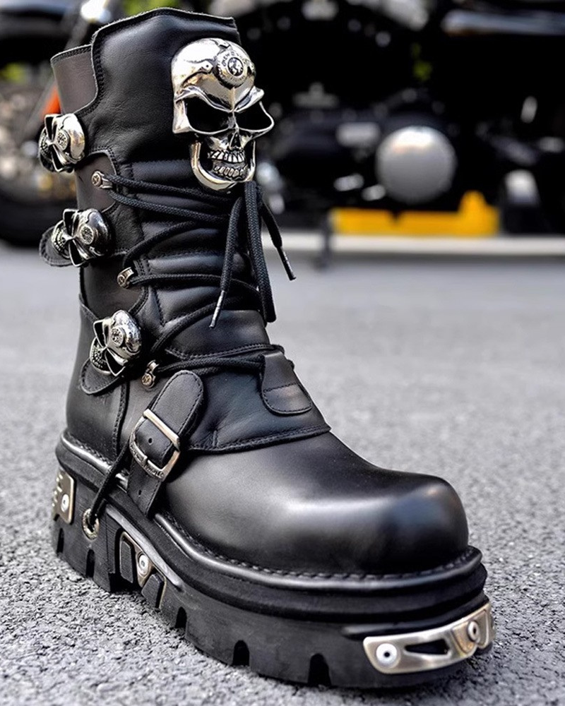 Harley Motorcycle Skull Punk Couple Handmade Martin Boots