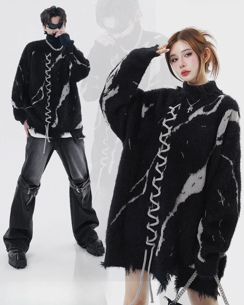 High Street Opium Style Lace-Up Turtleneck Sweater